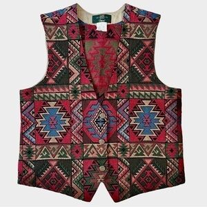 Vintage Orvis Southwestern Tapestry Vest - Geometric Aztec Pattern - Size L